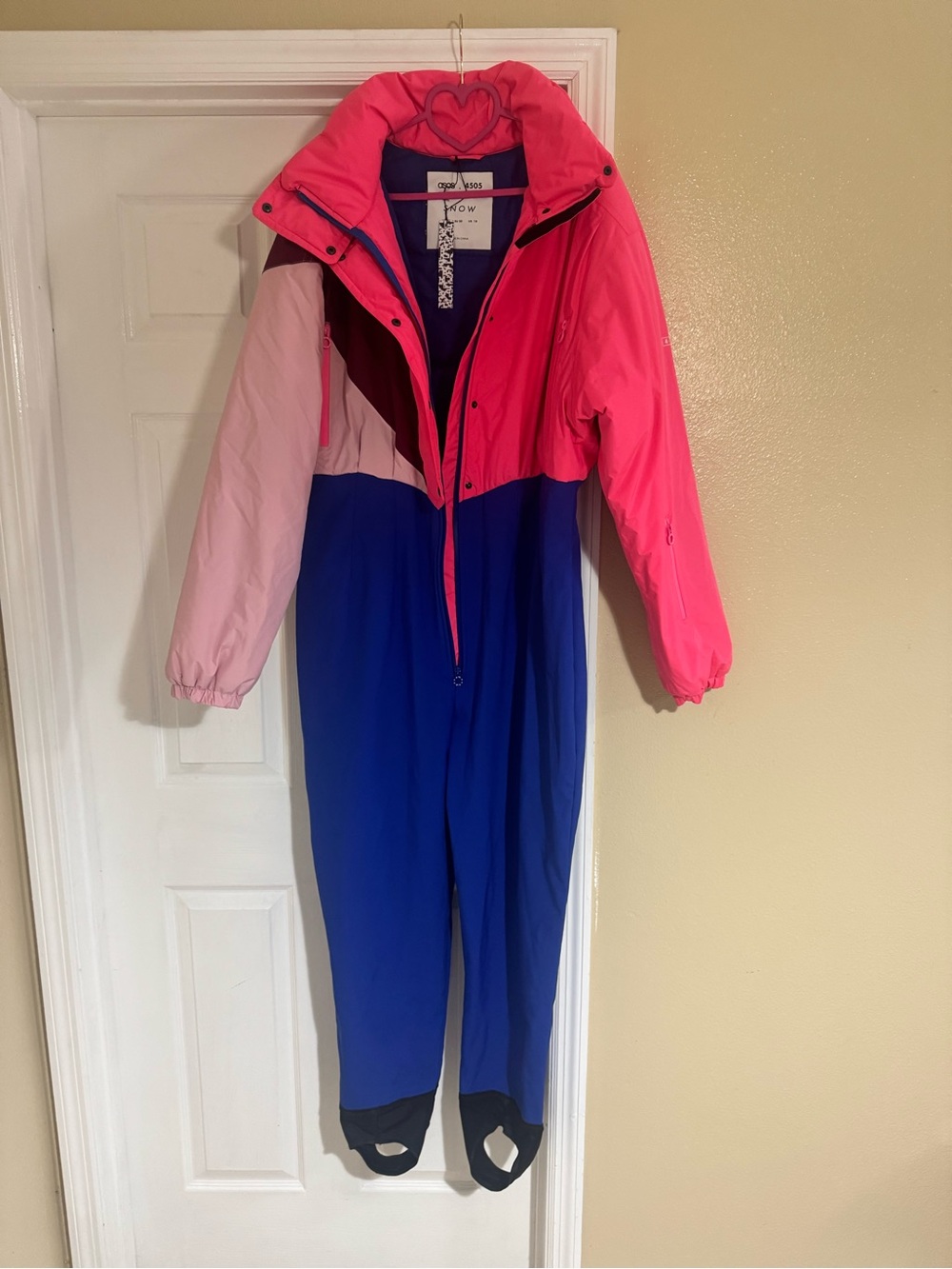 ASOS 4505 Snow Colorblock One Piece Ski Suit Snowsuit Pink Blue US 18 NWT